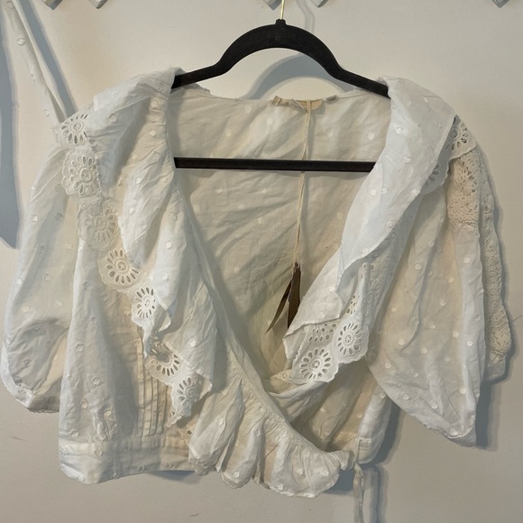 Anthropologie Forever that Girl Wrap Tie Top w Lace & Embroidery Details - Picture 4 of 7